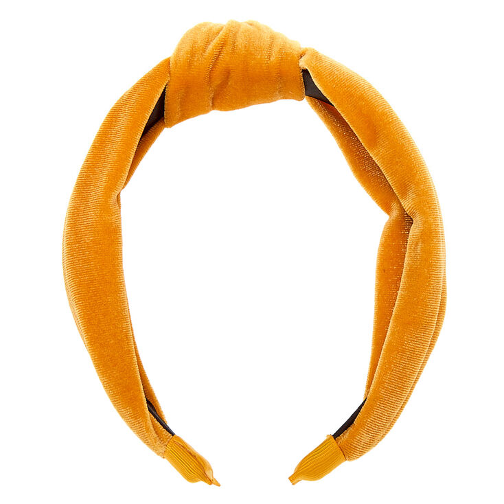Serre-t&ecirc;te nou&eacute; en imitation velours - Jaune moutarde,