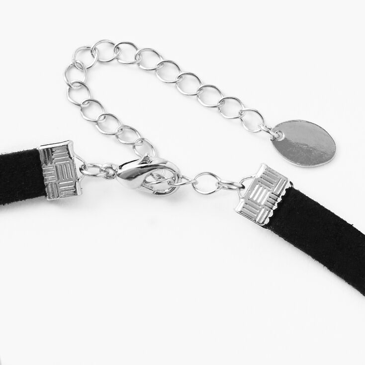 Silver Heart Charm Black Choker Necklace,