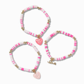 Claire&#39;s Club Heart Heishi Bead Stretch Bracelets - 3 Pack,