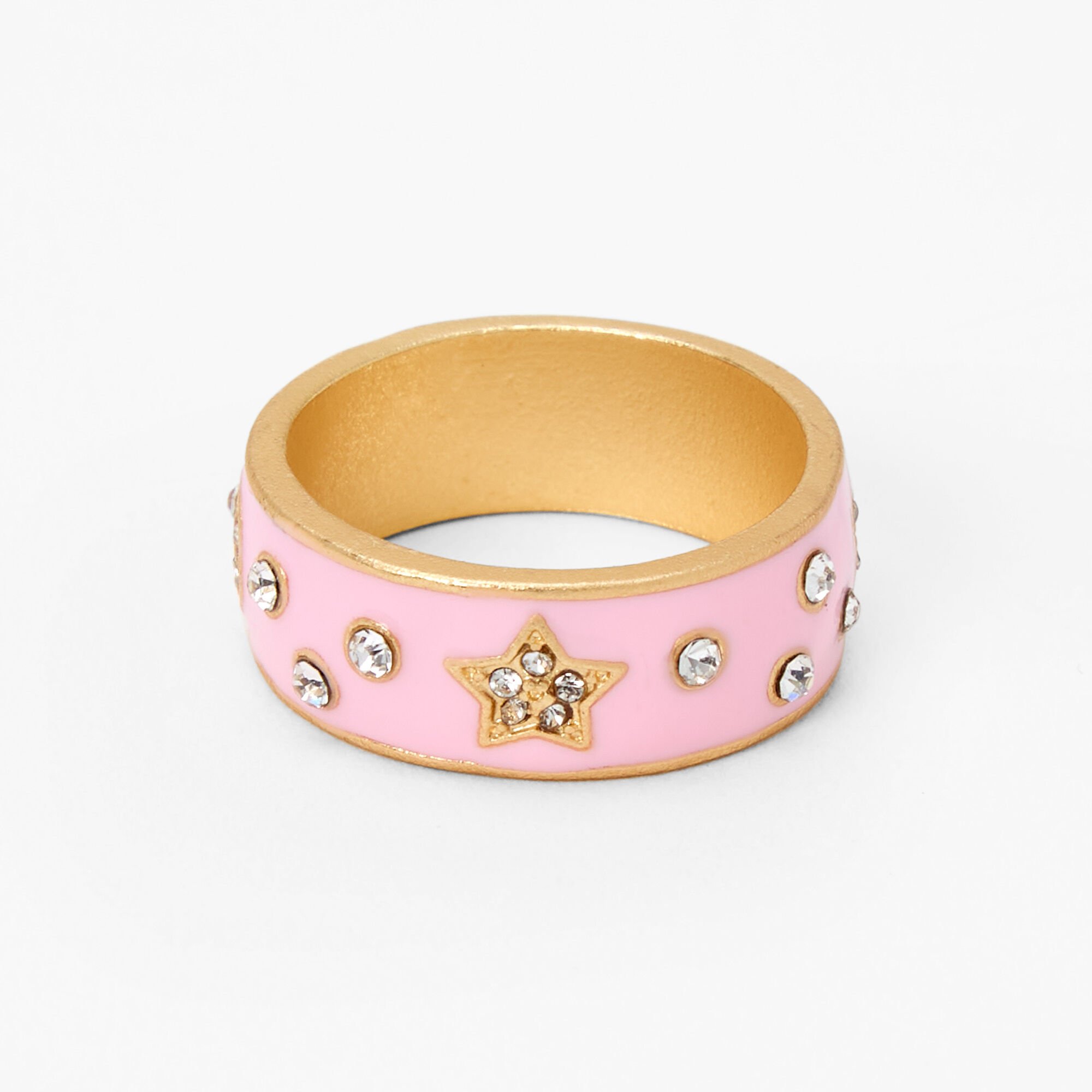View Claires Gold Embellished Star Ring Pink information