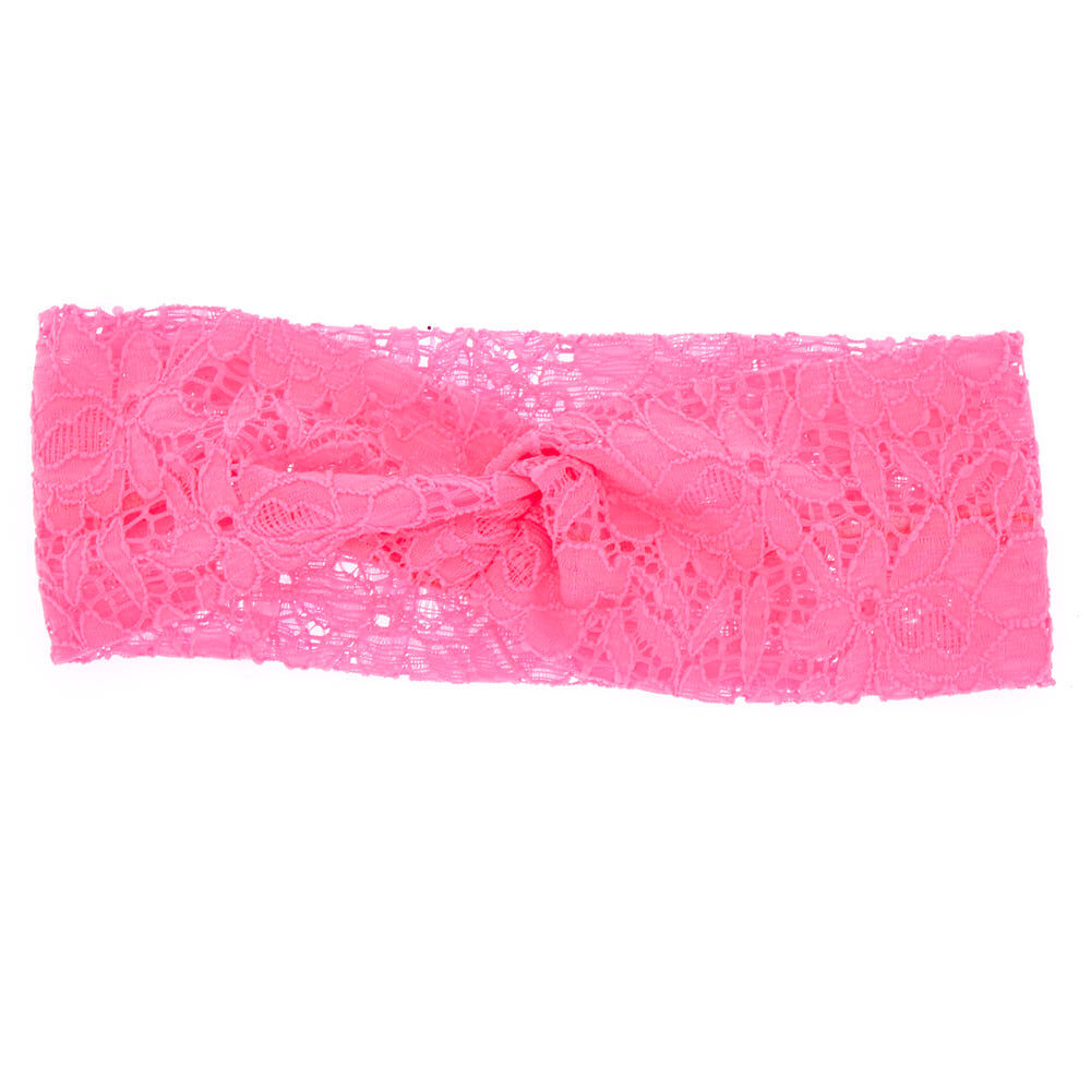 Lace Turban Headwrap - Neon Pink,