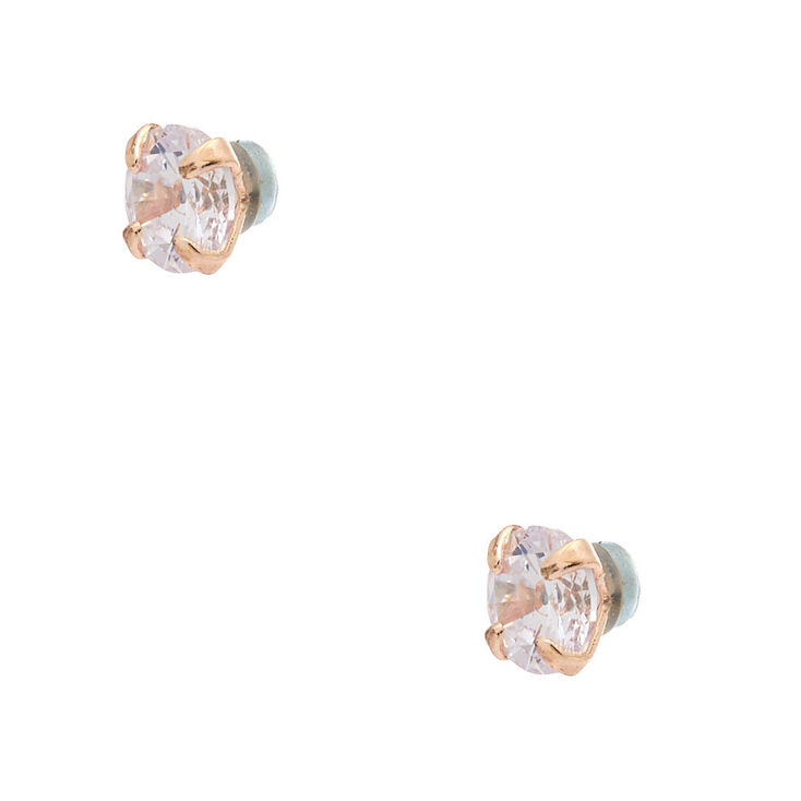 Rose Gold Cubic Zirconia Round Magnetic Stud Earrings - 5MM,