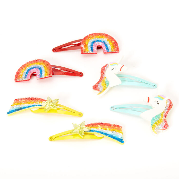 Claire&#39;s Club Rainbow Glitter Magical Snap Hair Clips - 6 Pack,