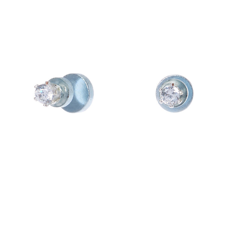 Silver Cubic Zirconia Round Magnetic Stud Earrings - 2MM,