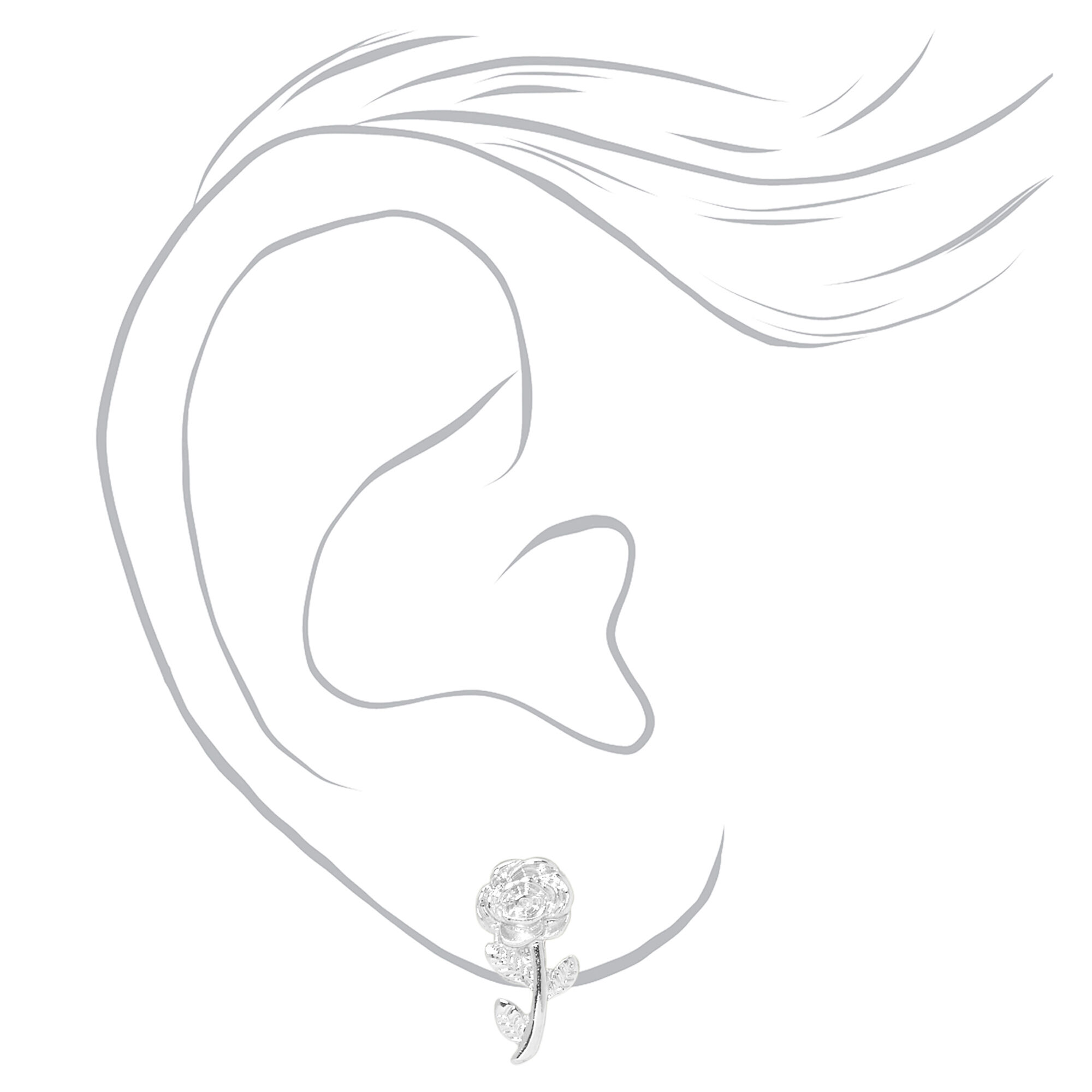 Silver Rose Stud Earrings,