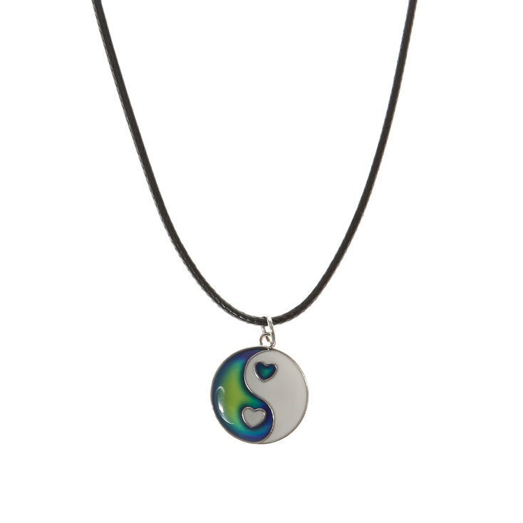 Silver Heart Yin Yang Mood Pendant Necklace Black Claire S