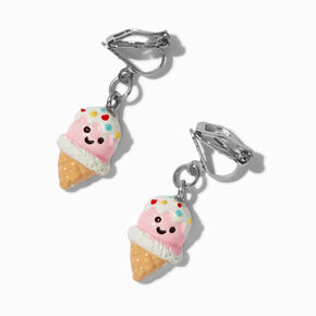 Happy Face Ice Cream Cone Clip-On Drop Earrings,