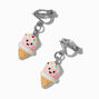 Happy Face Ice Cream Cone Clip-On Drop Earrings,