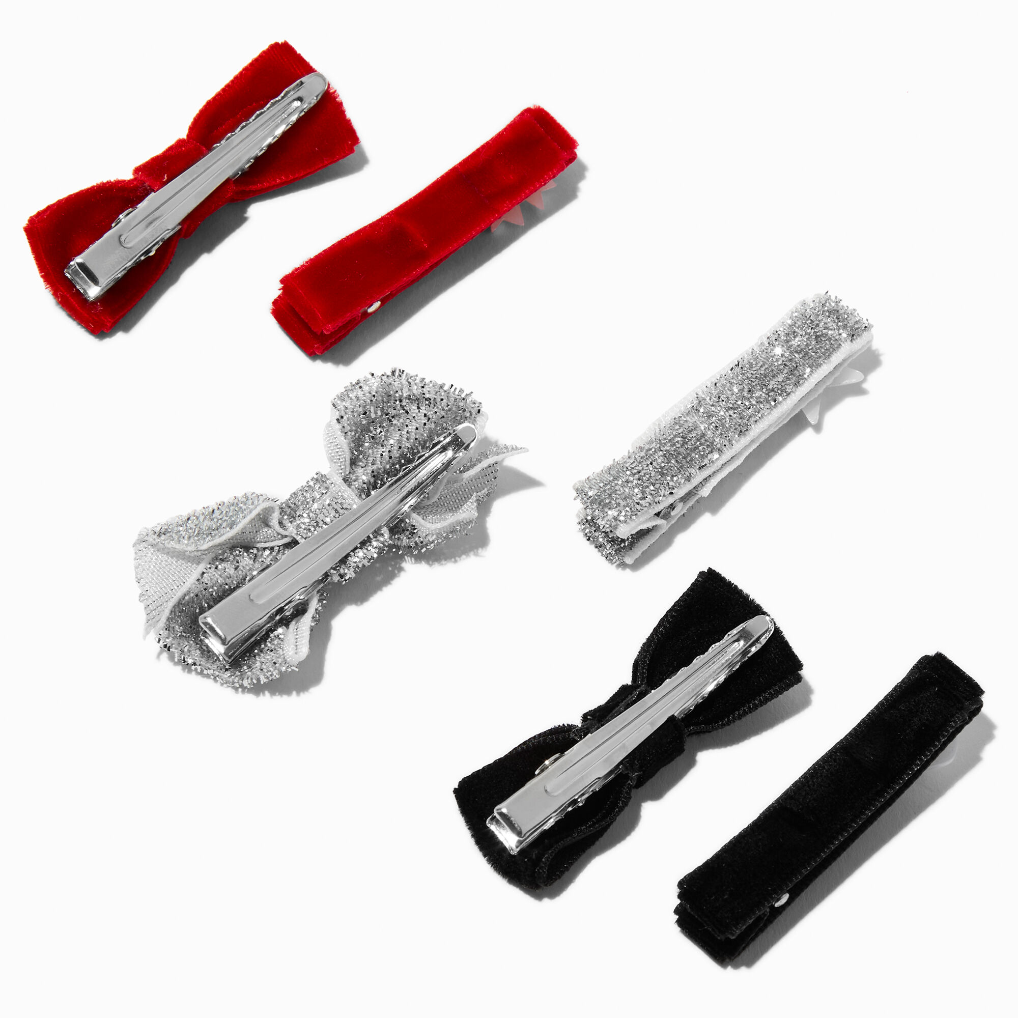 Claire's Club Holiday Mixed Velvet Hair Clips - 6 Pack,