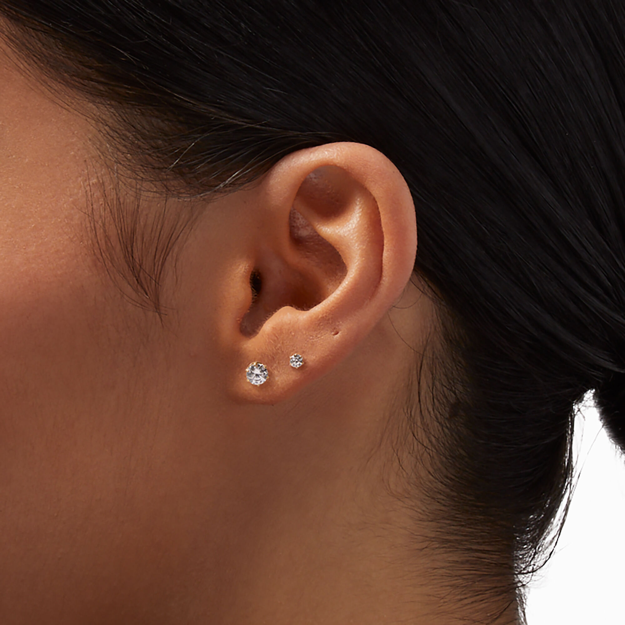 Clous d’oreilles en zircon cubique titane couleur dorée - Lot de 2,