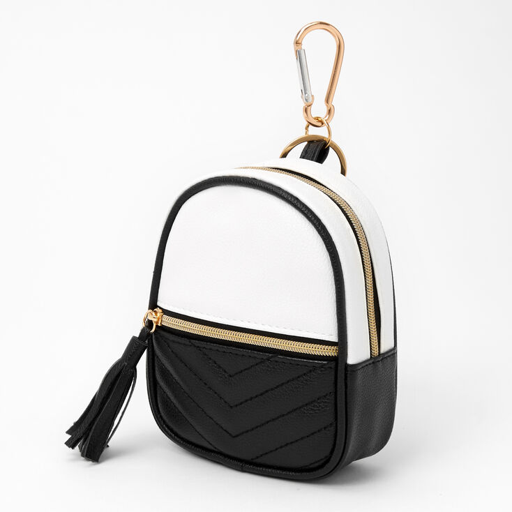 Porte-cl&eacute;s mini sac &agrave; dos matelass&eacute; &agrave; chevrons - Noir,