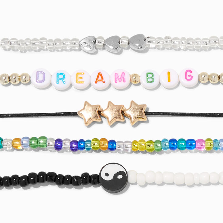 &quot;Dream Big&quot; Beaded Stretch Bracelet Set - 5 Pack,