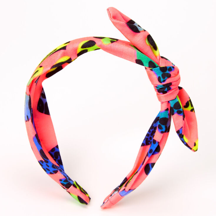 Neon Leopard Heart Knotted Bow Headband,