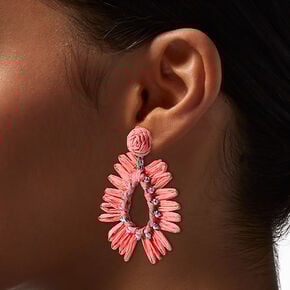 Coral Raffia Teardrop Drop Earrings,