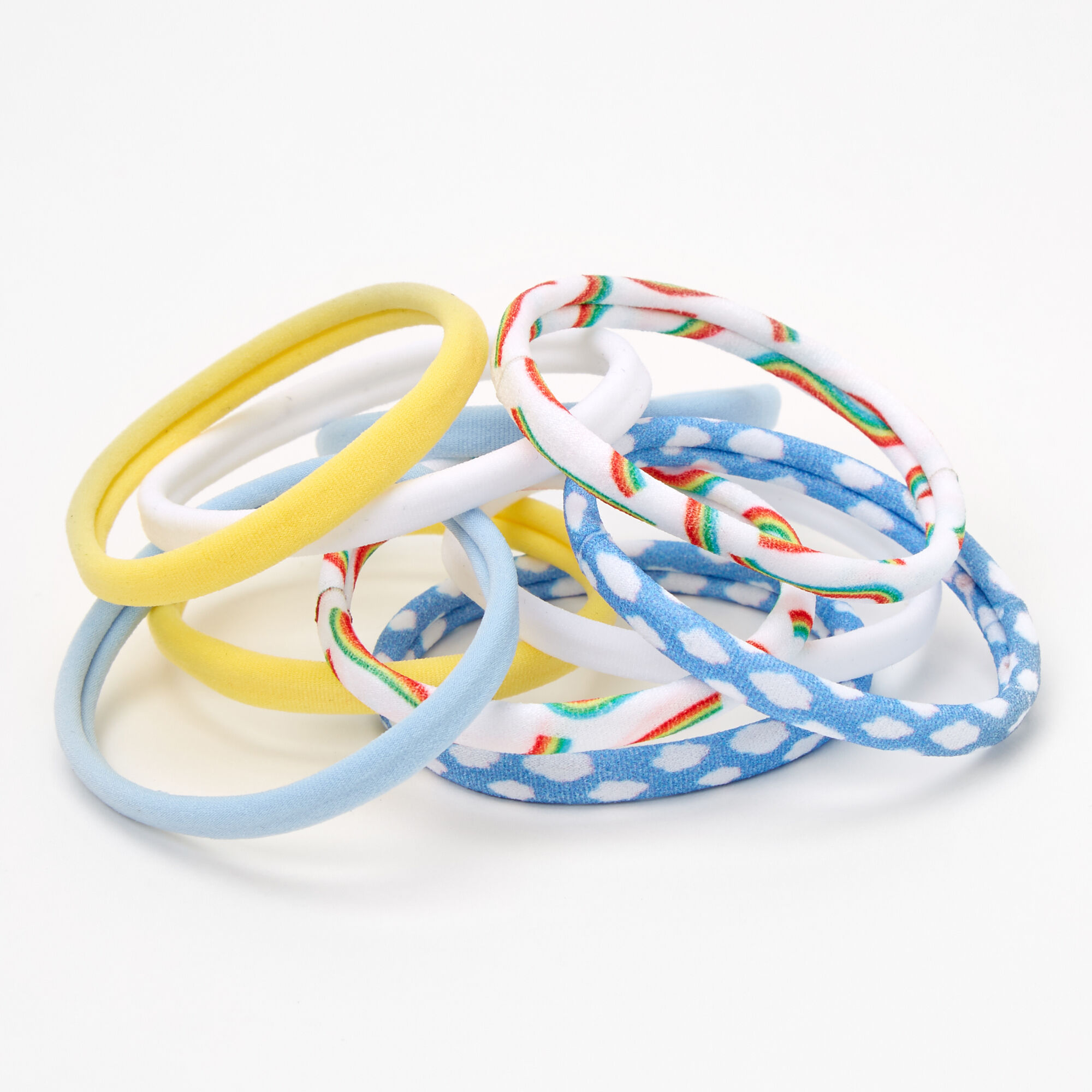 Rainbows & Clouds Rolled Hair Ties - 10 Pack,