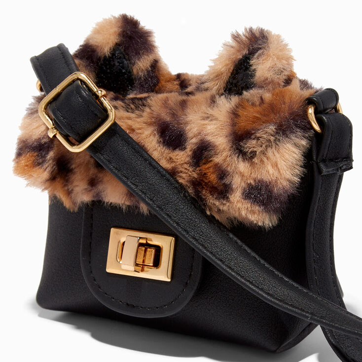 ANIMAL PRINT FAUX FUR CROSSBODY BAG - Black