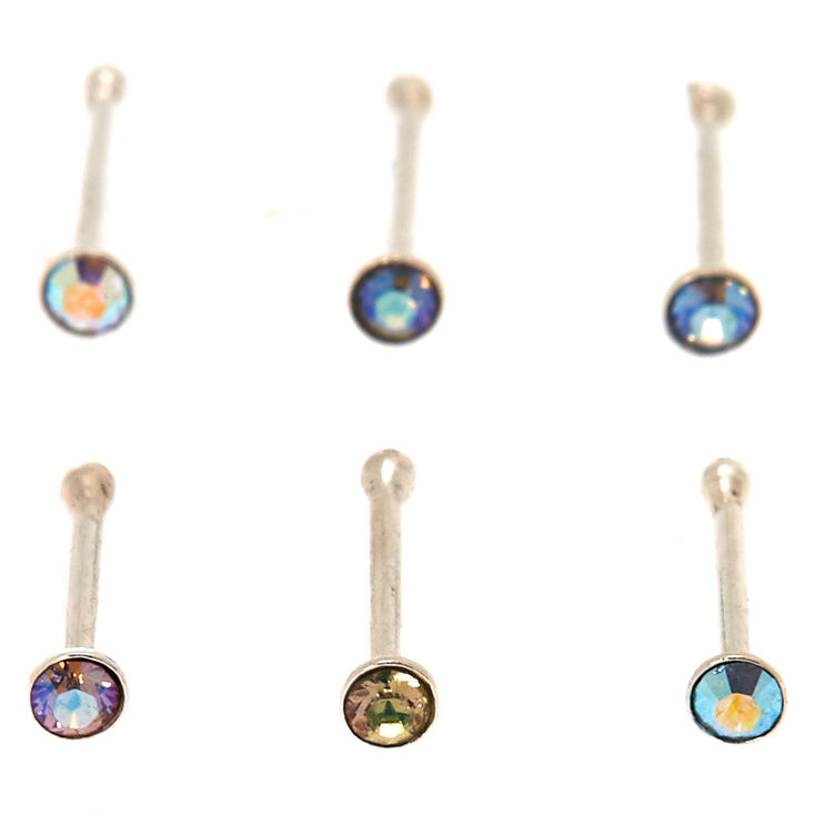 Silver Swarovski&reg; Elements 22G Crystal Nose Studs - 6 Pack,