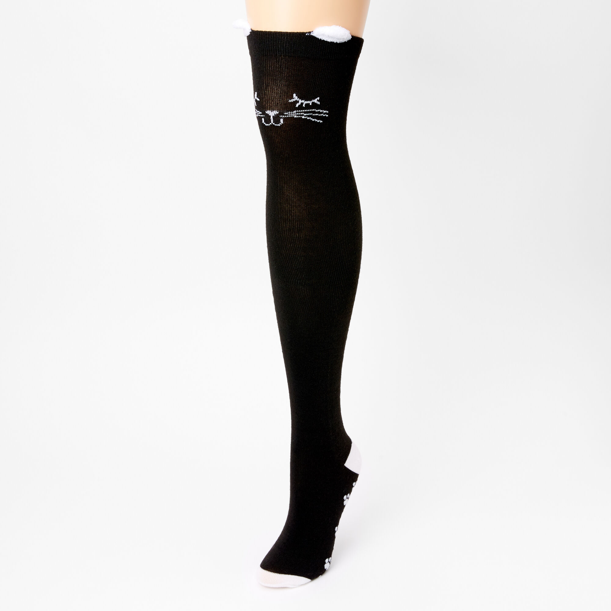 Cat Over The Knee Socks - Black,