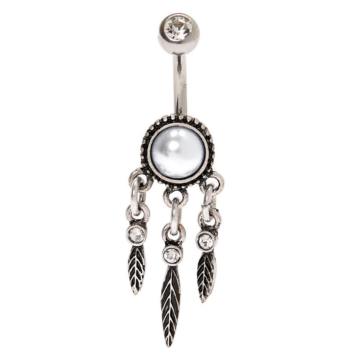 Silver 14G Pearl Dreamcatcher Belly Ring,