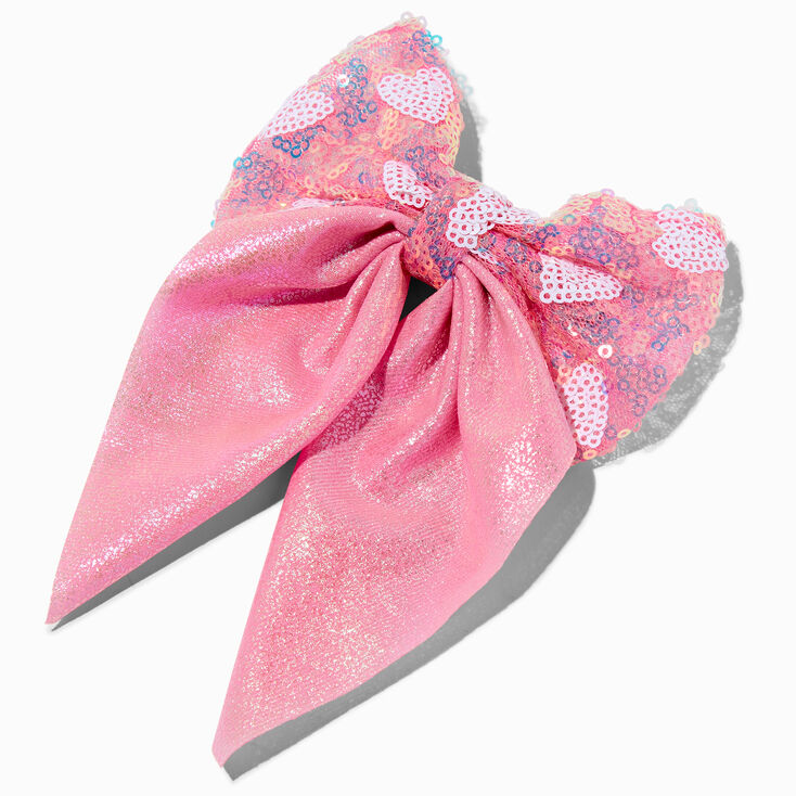Barrette &agrave; n&oelig;ud c&oelig;ur &agrave; sequins rose,