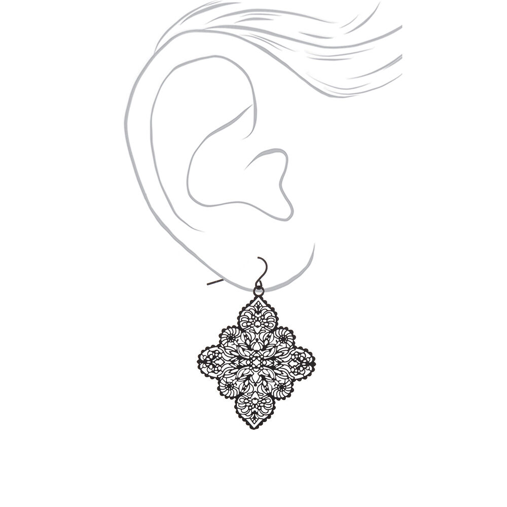 Black 2" Filigree Drop Earrings,