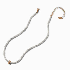 Gold-tone Initial Pendant Faux Pearl Necklace - K,