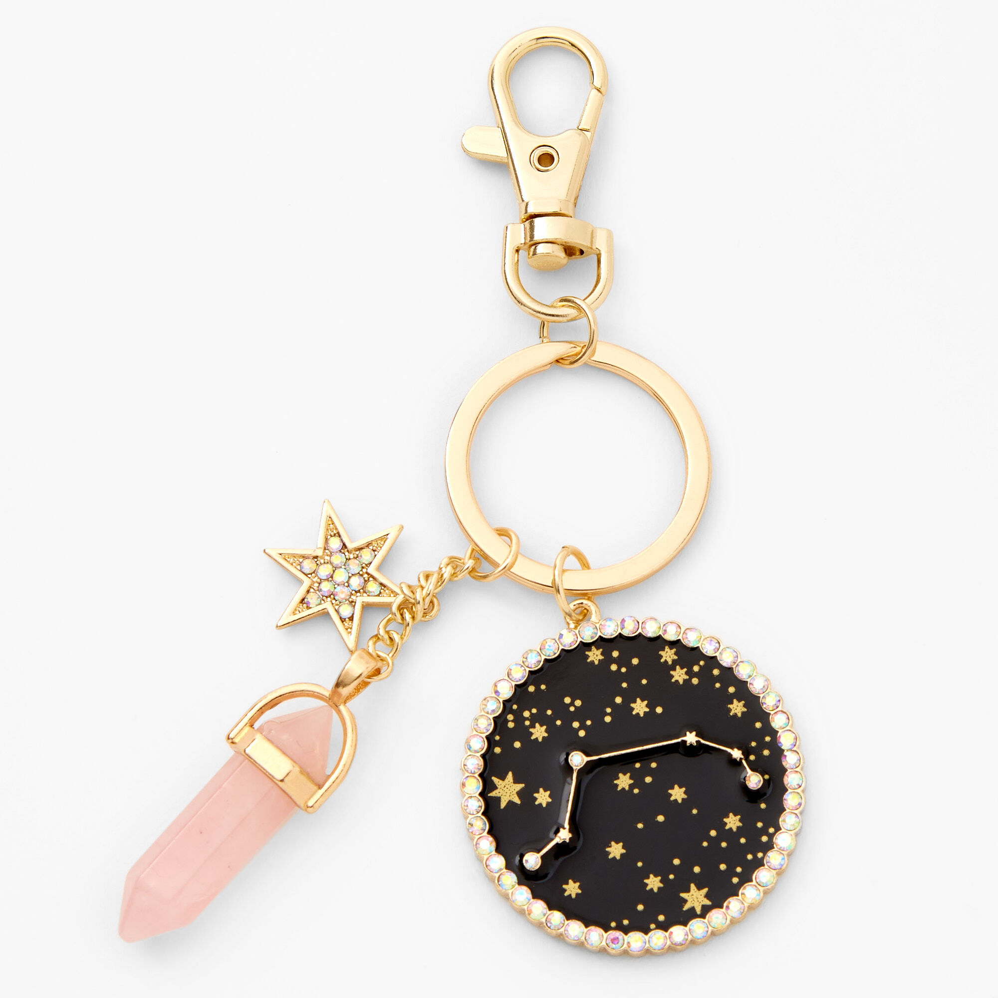 View Claires Mystical Gem Zodiac Keyring Aries Gold information