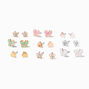 Mixed Metal Butterfly &amp; Flower Stud Earrings - 9 Pack,