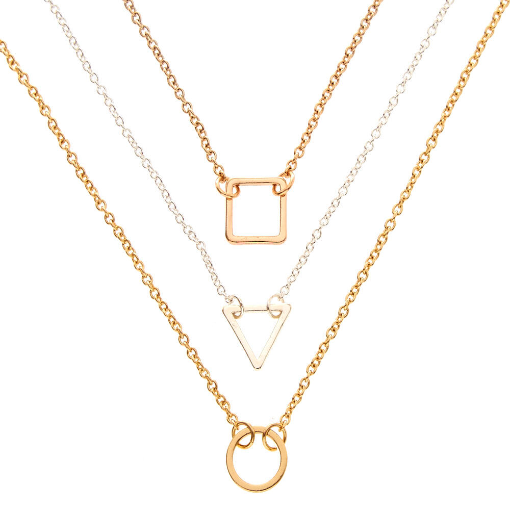 Mixed Metal Geo Necklace Set,