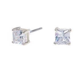 Silver-tone Cubic Zirconia 4mm Square Stud Earrings,