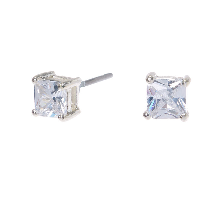 Silver-tone Cubic Zirconia 4mm Square Stud Earrings,