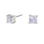Silver Cubic Zirconia Square Stud Earrings - 4MM,