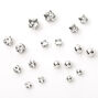 Silver Graduated Crystal Ball Magnetic Stud Earrings - 9 Pack,