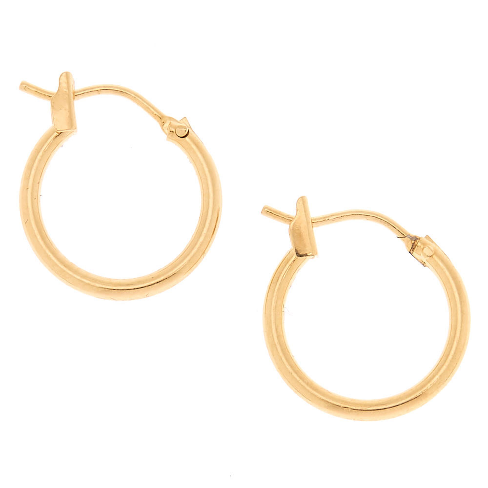 View Claires 18Ct Plated 14MM Hinge Hoop Earrings Gold information