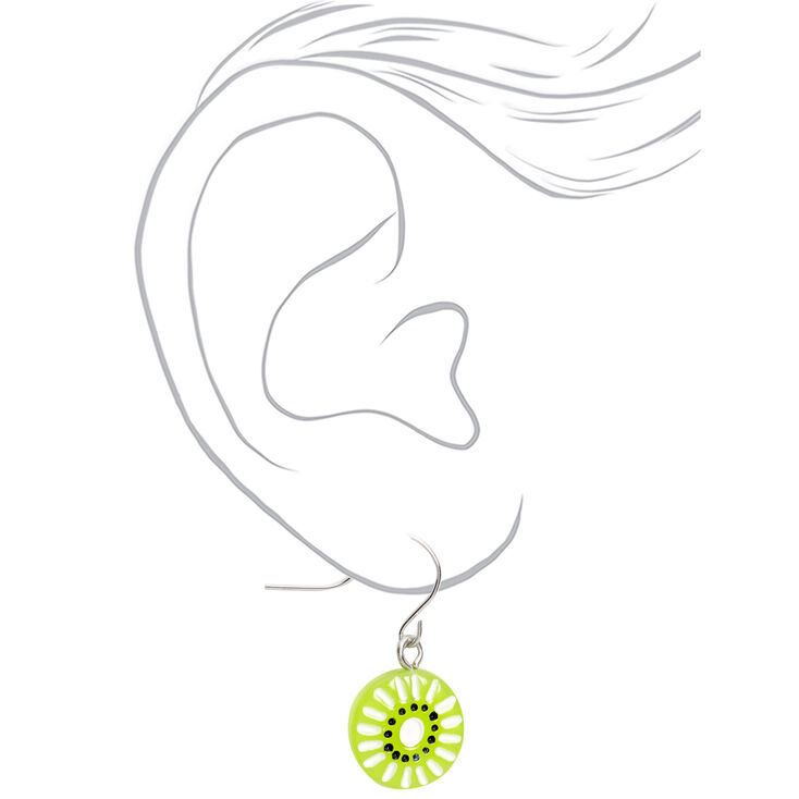 Silver 1&quot; Kiwi Slice Drop Earrings - Green,