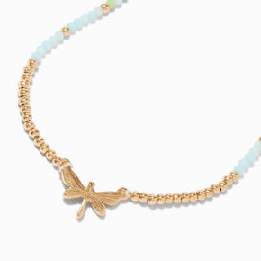 Collier &agrave; pendentif perles de rocaille libellule couleur dor&eacute;e,