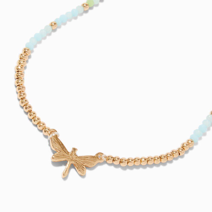 Gold-tone Dragonfly Seed Bead Pendant Necklace,
