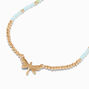 Gold-tone Dragonfly Seed Bead Pendant Necklace,