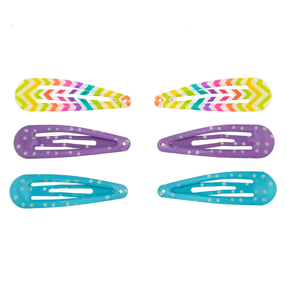 Claire's Club Rainbow Pattern Snap Hair Clips - 6 Pack,
