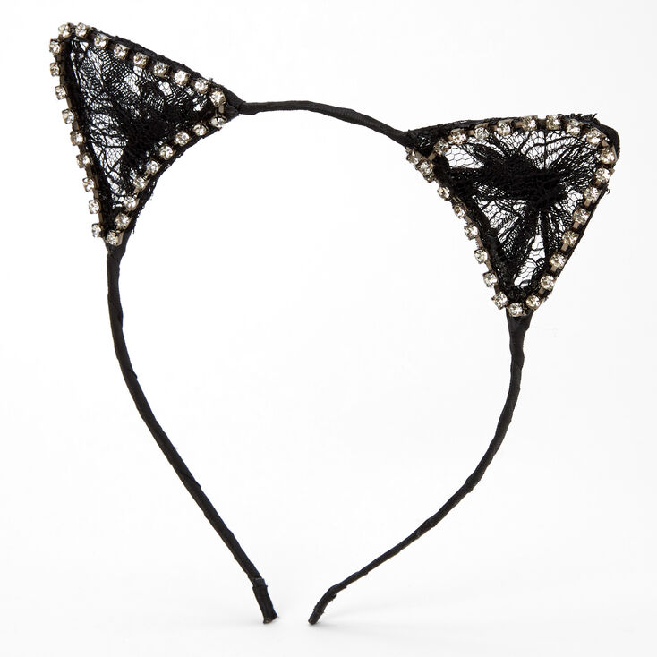 Lace Cat Ears Headband - Black,