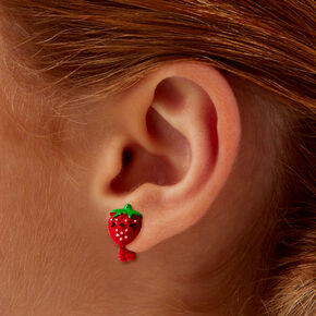 Fuzzy Strawberry Clip-On Earrings,