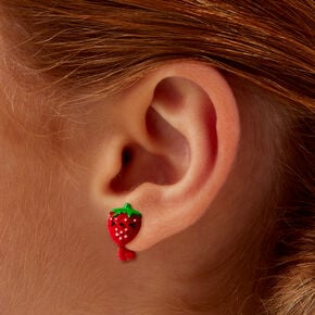 Boucles d&#39;oreilles &agrave; clip fraise pelucheuse,