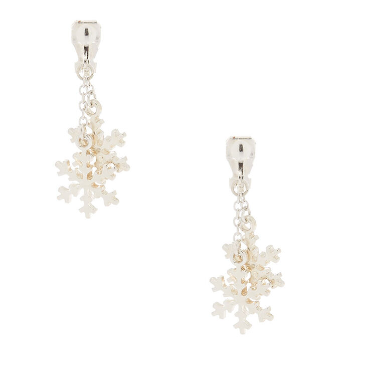 Silver 1&quot; Snowflake Clip On Drop Earrings,