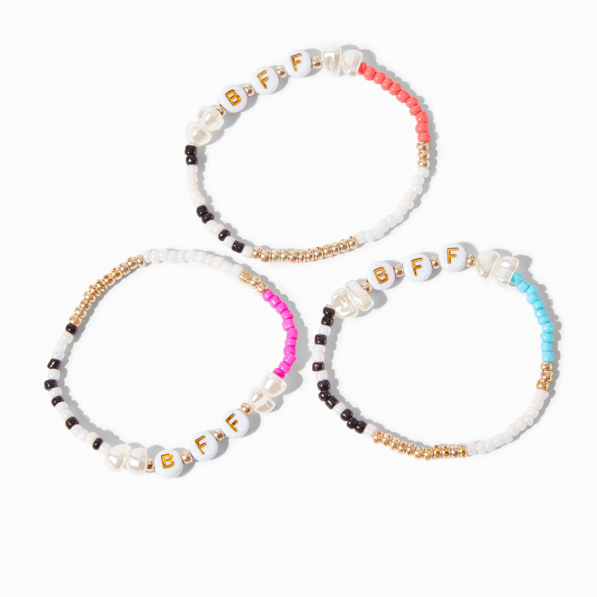 Best Friends Multicolored Pearl Beaded Stretch Bracelets - 3 Pack,
