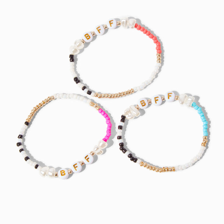 Best Friends Multicolored Pearl Beaded Stretch Bracelets - 3 Pack,