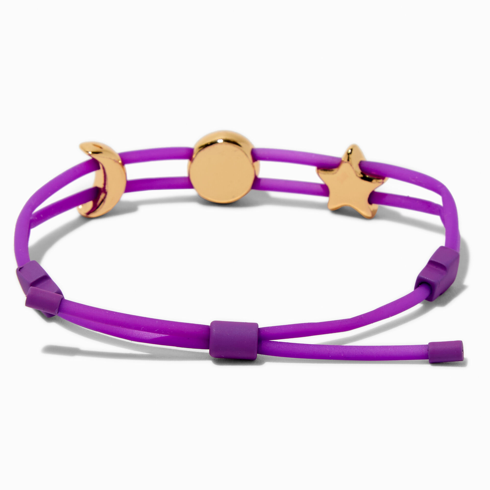 Gold-tone Star, Happy Face & Moon Charm Purple Bolo Bracelet,