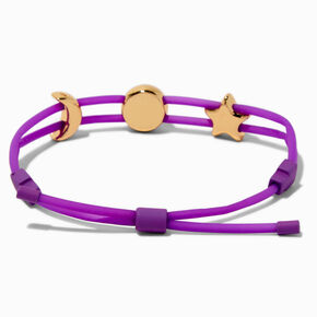 Gold-tone Star, Happy Face &amp; Moon Charm Purple Bolo Bracelet,