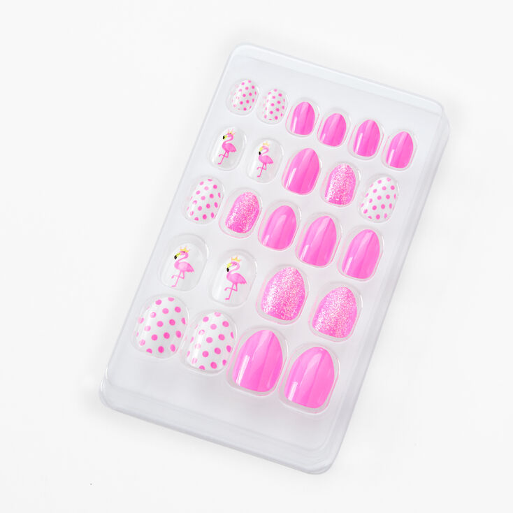 Pink Flamingo Polka Dot Stiletto Press On Vegan Faux Nail Set - 24 Pack,