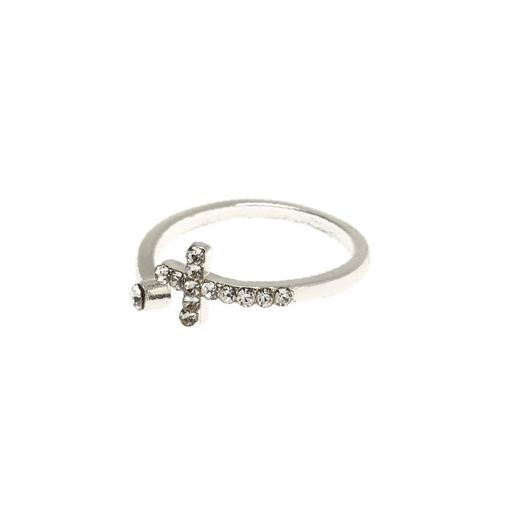 Silver Open Cross Ring,