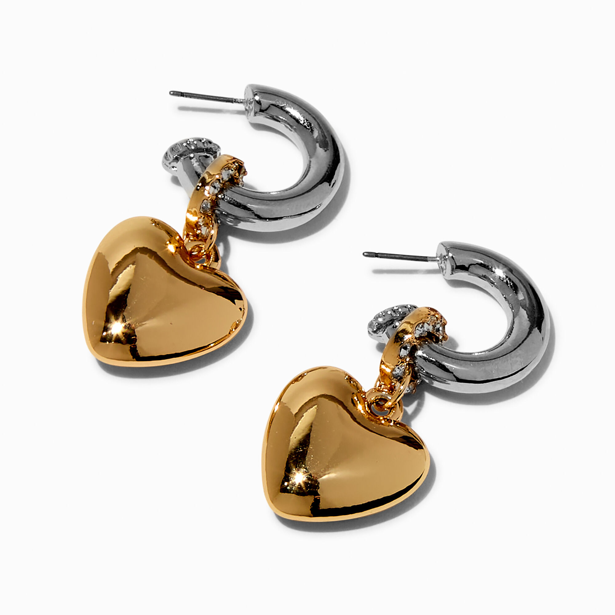 View Claires Mixed Metal 20MM Puffy Heart Hoop Earrings information